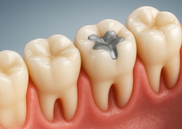 tooth with a silver filling